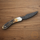 Bear & Son Caper Fixed Knife 3" Damascus Steel Blade India Stag Bone Handle