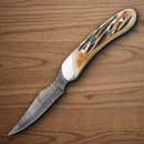 Bear & Son Caper Fixed Knife 3" Damascus Steel Blade India Stag Bone Handle