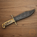 Bear & Son Bowie Fixed Knife 7.5" Damascus Steel Blade Imitation Stag Handle