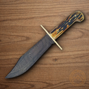 Bear & Son Bowie Fixed Knife 7.5" Damascus Steel Blade Imitation Stag Handle
