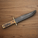 Bear & Son Bowie Fixed Knife 7.5" Damascus Steel Blade India Stag Bone Handle