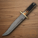 Bear & Son Bowie Fixed Knife 9" Damascus Steel Blade  India Stag Bone Handle