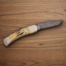 Bear & Son Midsize Folding Knife Damascus Steel Blade India Stag Bone Handle