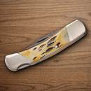 Bear & Son Midsize Folding Knife Damascus Steel Blade India Stag Bone Handle