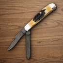 Bear & Son Mini Trapper Pocket Knife Damascus Steel Blade Bone Handle