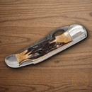 Bear & Son Lockback Folding Knife 2.75" Damascus Steel Blade India Stag Bone Handle