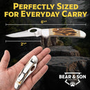 Bear & Son Cowhand Folding Knife 2.75" Stainless Steel Blade India Stag Bone Handle