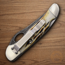 Bear & Son Cowhand Folding Knife 3.38" Damascus Steel Blade India Stag Bone Handle