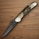 Bear & Son Cowhand Folding Knife 3.38" Damascus Steel Blade India Stag Bone Handle