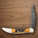 Bear & Son Toothpick Folding Knife 2.25" Damascus Steel Blade Natural Stag Bone Handle
