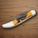Bear & Son Toothpick Folding Knife 2.25" Damascus Steel Blade Natural Stag Bone Handle