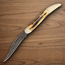 Bear & Son Toothpick Folding Knife 2.25" Damascus Steel Blade Natural Stag Bone Handle