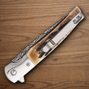 Bear & Son Rancher Folding Knife 3.38" Damascus Steel Blade India Stag Bone Handle