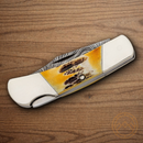 Bear & Son Executive Lockback Folding Knife Damascus Steel Blade India Stag Bone Handle
