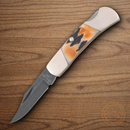Bear & Son Executive Lockback Folding Knife Damascus Steel Blade India Stag Bone Handle