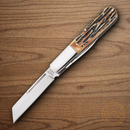 Bear & Son Large Barlow Folding Knife 440 Steel Blade India Stag Bone Handle