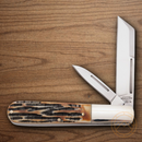 Bear & Son Large Barlow Folding Knife 440 Steel Blade India Stag Bone Handle