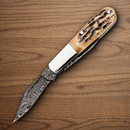 Bear & Son Baby Barlow Pocket Knife Damascus Steel Blade India Stag Bone Handle