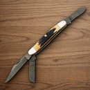 Bear & Son Large Stockman Pocket Knife Damascus Steel Blade  India Stag Bone Handle