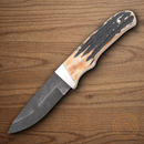 Bear & Son Pro Skinner Fixed Knife 3.63" Damascus Steel Blade India Stag Bone Handle