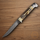 Bear & Son Fixed Knife 3.13" Damascus Steel Blade India Stag Bone Handle
