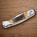 Bear & Son Auto Lockback Folding Knife 3.75" High Carbon Steel Blade India Stag Bone Handle.
