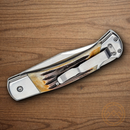 Bear & Son Auto Lockback Folding Knife 3.75" High Carbon Steel Blade India Stag Bone Handle.