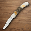 Bear & Son Auto Lockback Folding Knife 3.75" High Carbon Steel Blade India Stag Bone Handle.