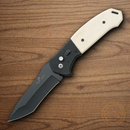Bear & Son Auto Bold Action V Folding Knife 3.63" 14C28N Sandvik Steel Blade Black/White G10 Handle.