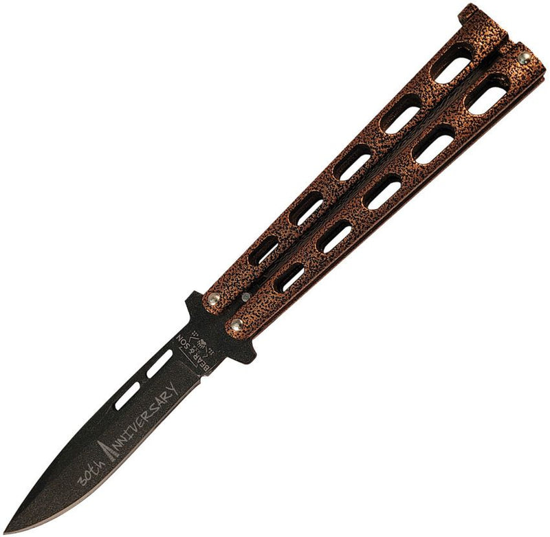 Bear & Son Anniversary Butterfly Folding Knife 3.38" Black Powder Coated 440 Steel Blade Copper Vein Zinc Handle ANN115CV -Bear & Son - Survivor Hand Precision Knives & Outdoor Gear Store