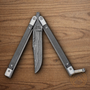 Bear & Son Butterfly Folding Knife 3.75" Damascus Steel Blade Carbon Fiber Handle