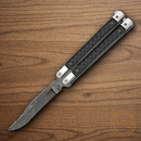 Bear & Son Butterfly Folding Knife 3.75" Damascus Steel Blade Carbon Fiber Handle