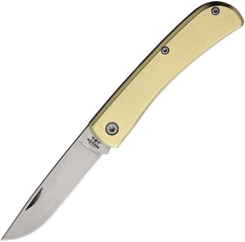 Bear & Son Yellow Folder Folding Knife 2.63" Stainless Steel Blade Gold Aluminum Handle C137 -Bear & Son - Survivor Hand Precision Knives & Outdoor Gear Store