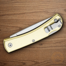 Bear & Son Small Lockback Folding Knife 2.63" Stainless Steel Blade Gold Aluminum Handle