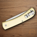 Bear & Son Large Folder Folding Knife 3.25" Stainless Steel Blade Gold Aluminum Handle.
