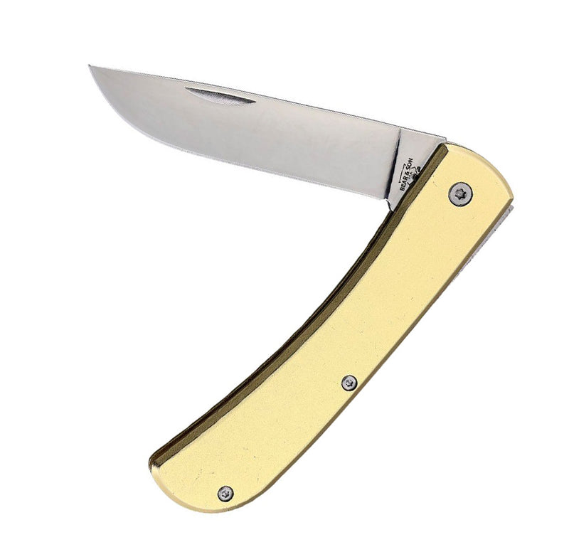 Bear & Son Large Folder Yellow Folding Knife 3.25" Stainless Steel Blade Gold Aluminum Handle C138 -Bear & Son - Survivor Hand Precision Knives & Outdoor Gear Store