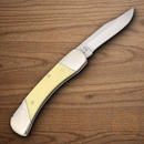 Bear & Son Lockback Folding Knife 2.25" 1095HC Steel Blade Yellow Smooth Delrin Handle