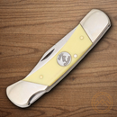 Bear & Son Lockback Folding Knife 2.25" 1095HC Steel Blade Yellow Smooth Delrin Handle