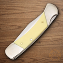 Bear & Son Lockback Folding Knife 2.25" 1095HC Steel Blade Yellow Smooth Delrin Handle