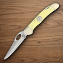 Bear & Son Cowhand Folding Knife 2.88" 1095HC Steel Blade Yellow Delrin Handle