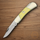 Bear & Son Lockback Folding Knife 1095HC Steel Blade Yellow Derlin Handle