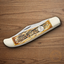 Bear & Son Hunter Pocket Knife 1095HC Steel Blades India Stag Bone Handle