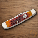 Bear & Son Trapper Pocket Knife 1095HC Steel Blades Red Stag Bone Handle