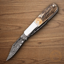 Bear & Son Baby Barlow Pocket Knife Damascus Steel Blades India Stag Bone Handle