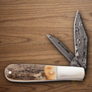 Bear & Son Baby Barlow Pocket Knife Damascus Steel Blades India Stag Bone Handle