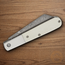 Bear & Son Modern Large Barlow Folding Knife Damascus Steel Blade White Bone Handle