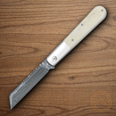 Bear & Son Modern Large Barlow Folding Knife Damascus Steel Blade White Bone Handle