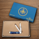 Bear & Son Masonic Trapper Pocket Knife 440 Steel Blade Blue Bone Handle