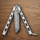 Bear & Son Butterfly Folding Knife 3.63" Damascus Steel Blade Stainless Handle