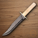 Bear & Son Damascus Bowie Fixed Knife 9" Damascus Steel Blade White Bone Handle